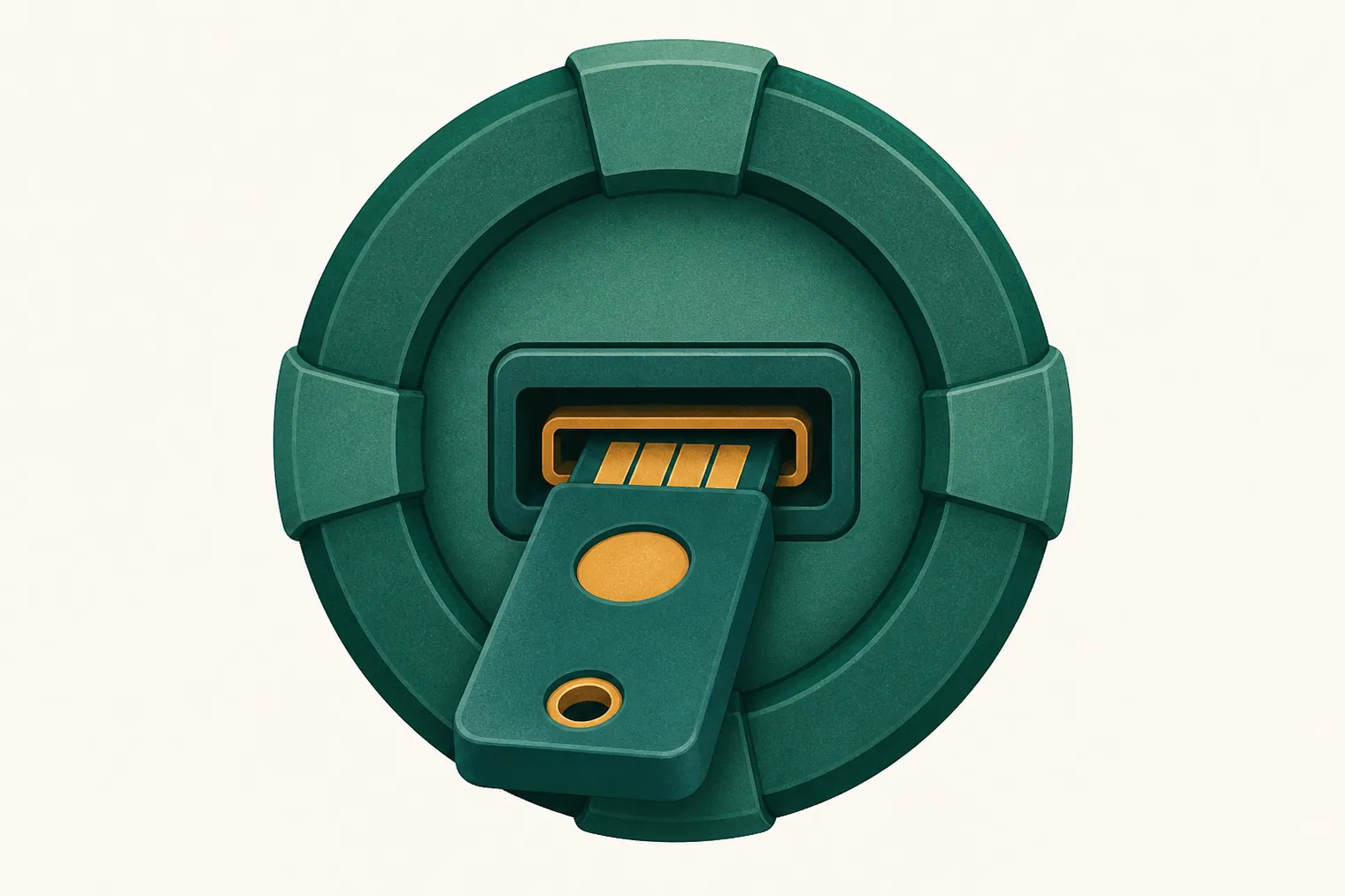 기기 포트에 꽂는 하드웨어 보안키가 두꺼운 방패로 둘러싸인 그림